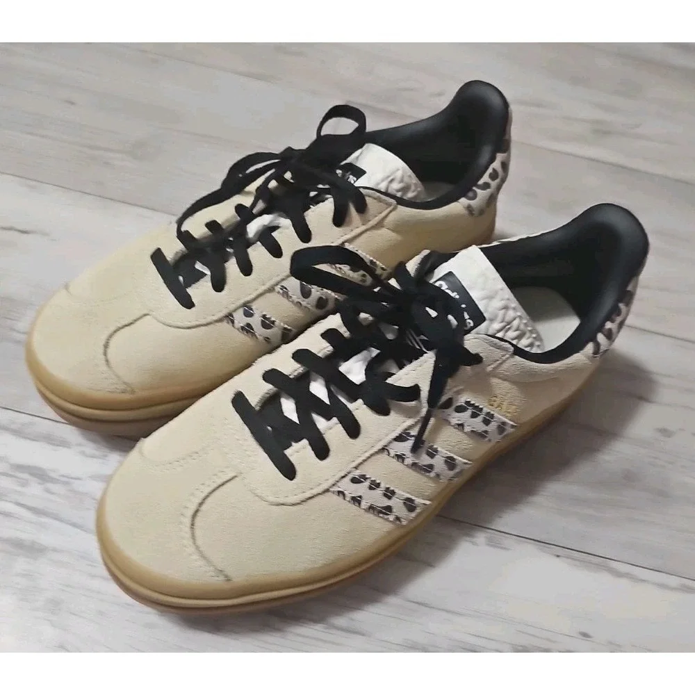 Adidas Gazelle Women Beige Leopard Print‎ Suede Low Top Sneakers Size 7